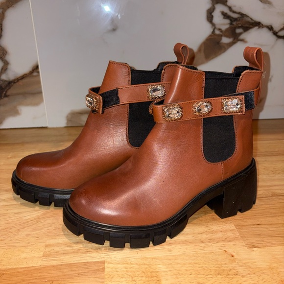 Steve Madden Brown Ankle Boots with Jewel Strap - Picture 2 of 4